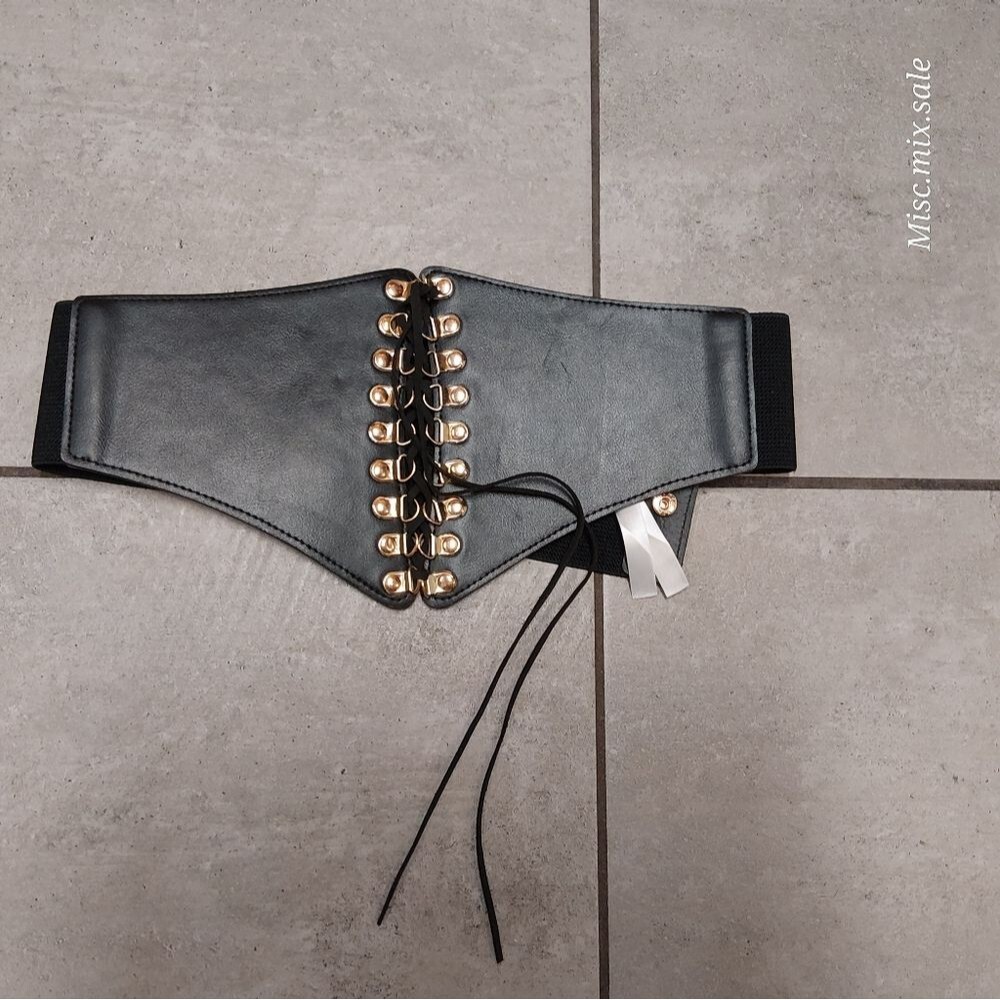 Chic Corset-Style Elastic Waist Belt – Black & Gold PLUS size Lace-up